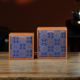 高档方形布艺礼盒紫砂木质锦盒蓝花纹收纳盒中式 复古高颜值储物盒