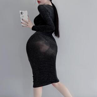 网红裙亮丝包臀修身连衣裙性感显瘦外穿弯腰会透紧身裙夜店裙女士