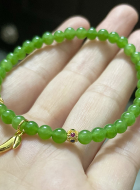 瑾色流年天然原矿俄料碧玉老坑无黑轻奢碧玉银手串时尚手链5mm女