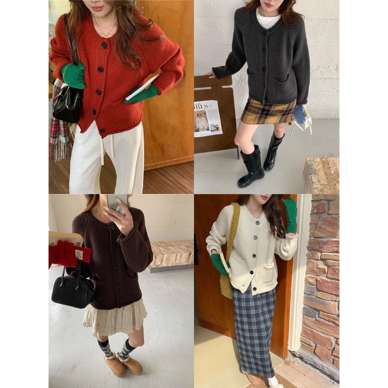 3th morning 闲暇 韩系慵懒卷边粗棒针织开衫外套zy3590