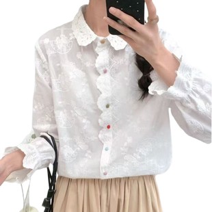 26年春款衬衫女长袖提花蕾丝亲肤新款衬衫彩扣学院风法式衬衫上衣