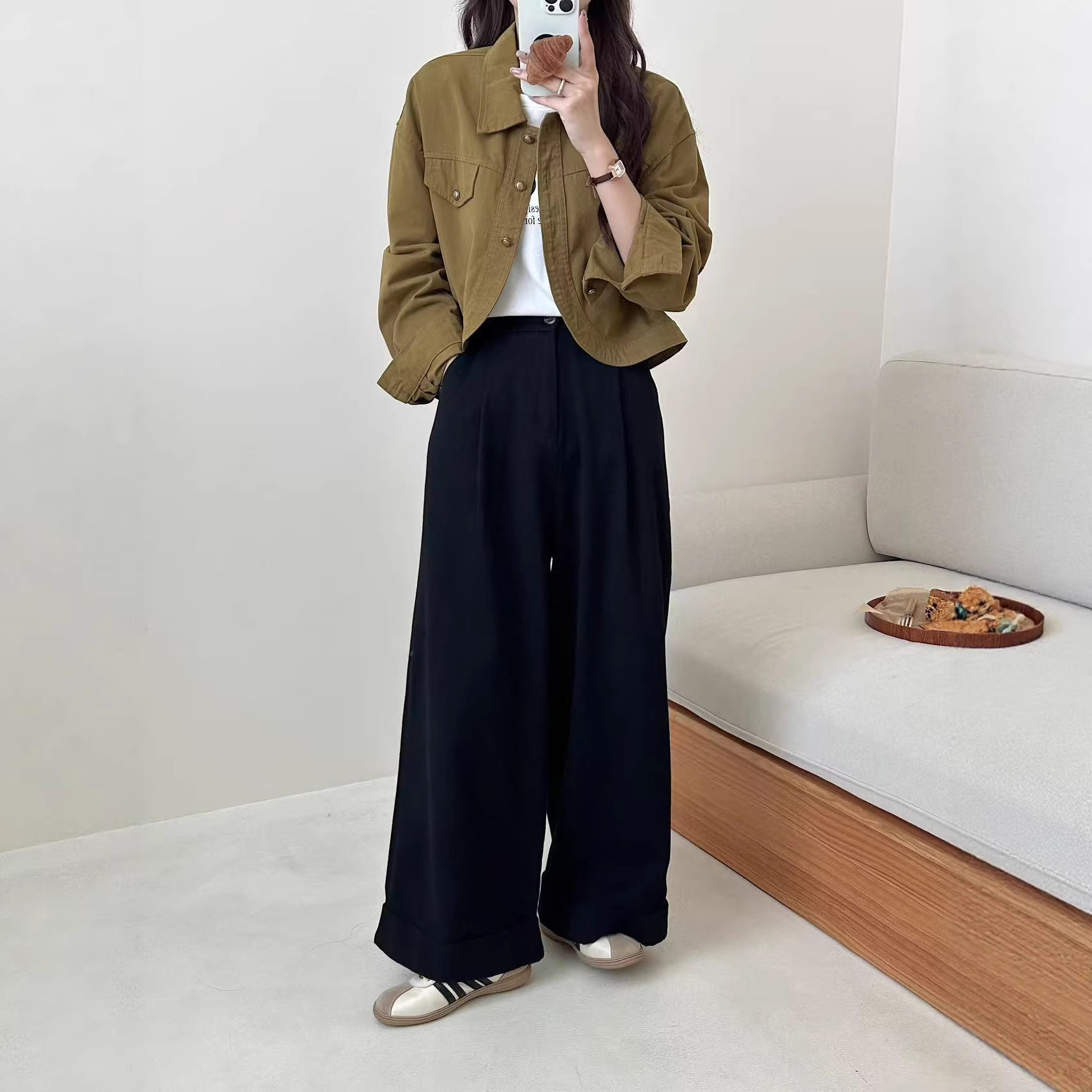 26年春款阔腿裤女宽松休闲韩版学院风长裤韩版亲肤透气慵懒风裤子