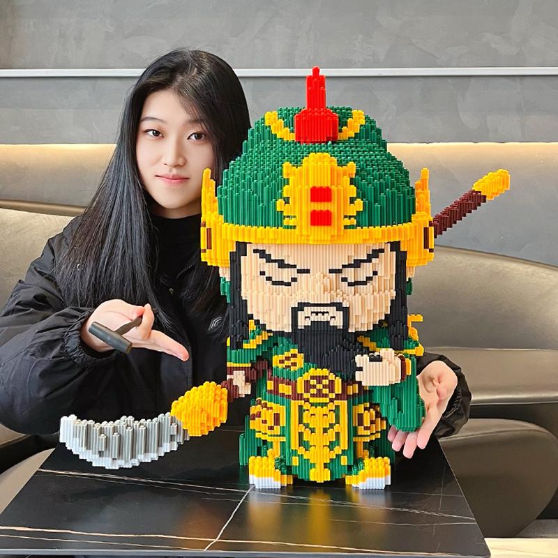 国潮青龙关羽三国积木拼装玩具