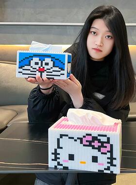 嗨彩拼创意TK猫拼装积木玩具纸巾盒收纳哆啦益智拼图手工生日礼物