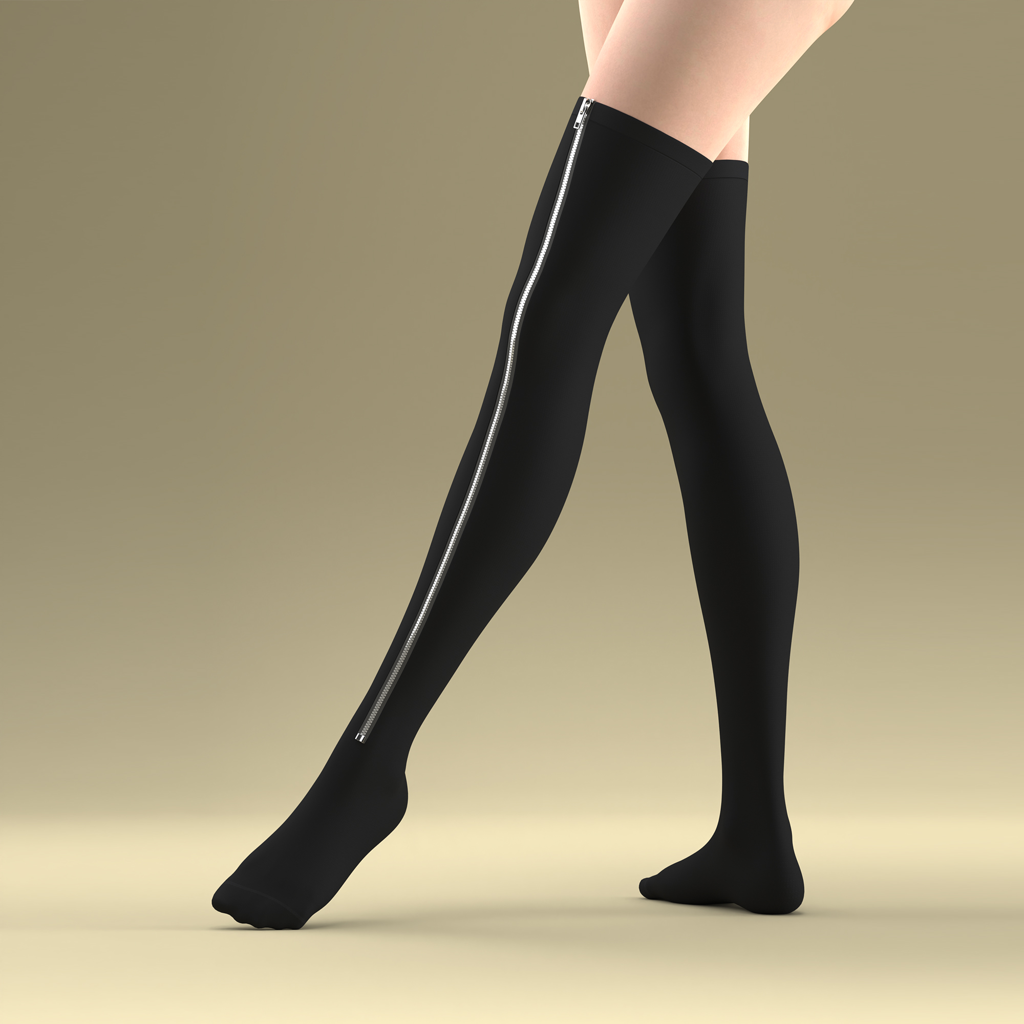 LOVEBOX 重工拉链袜女士长筒袜黑色高筒袜子JK长袜纯色金属朋克风