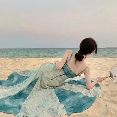 高级感夏季海边度假大裙摆长裙