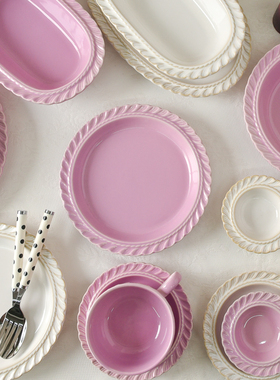 紫色法式香颂陶瓷餐具盘子米碗咖啡早餐杯意面椭圆早餐汤碗窑变白