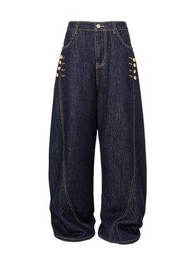 地卜师日本原单工艺做工美式复古弯刀裤小众设计感阔腿宽松牛仔裤