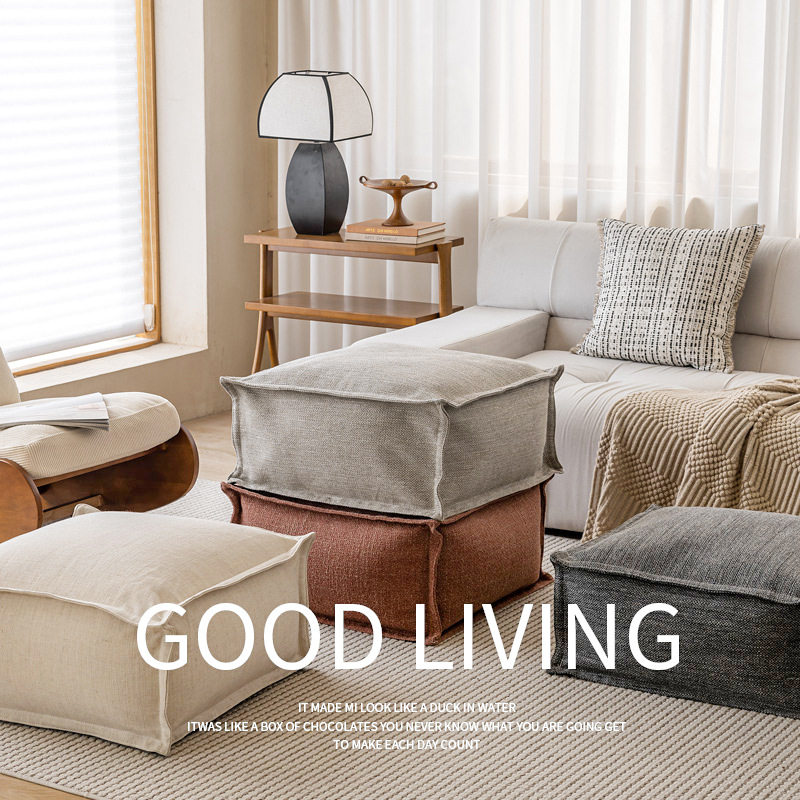 现代奶油风侘寂风棉麻蒲团方形坐墩脚踏坐垫客厅沙发卧室榻榻米,居家布艺,美臀垫/保健坐垫,淘宝优惠券,粉丝福利购,淘宝优惠卷