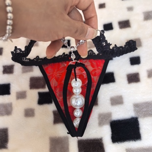 新款男士蕾丝丁字裤性感后挂按摩可拆珠子塞入伪娘性感玩乐内衣