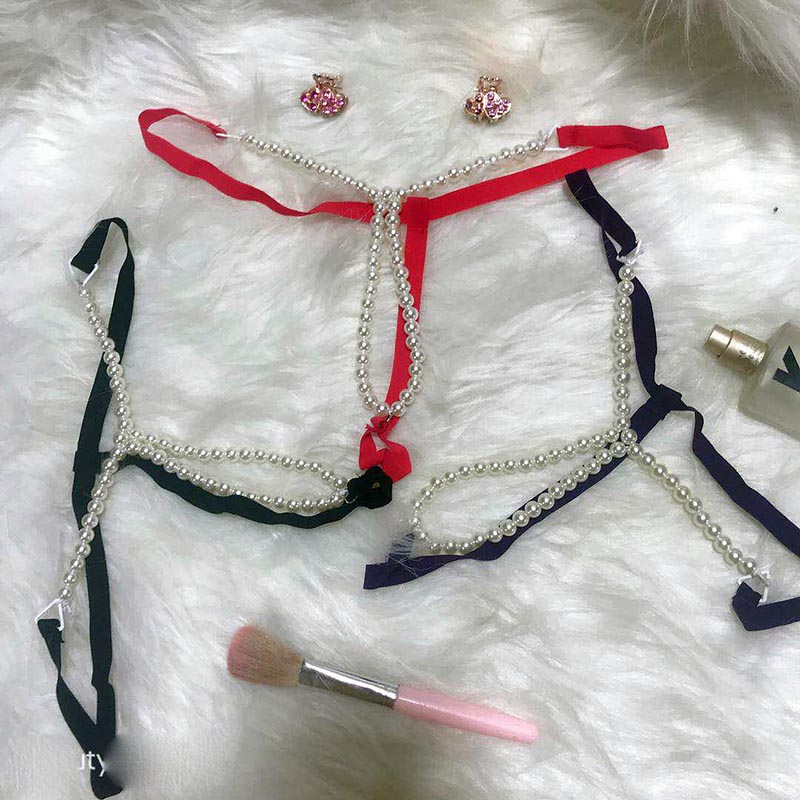 性感珍珠双排内裤男女伪娘玩刺激细带一根条丁字裤不用脱珠子T裤