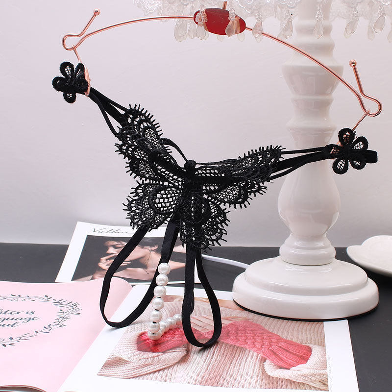 珍珠按摩透视水溶花开口女士内裤