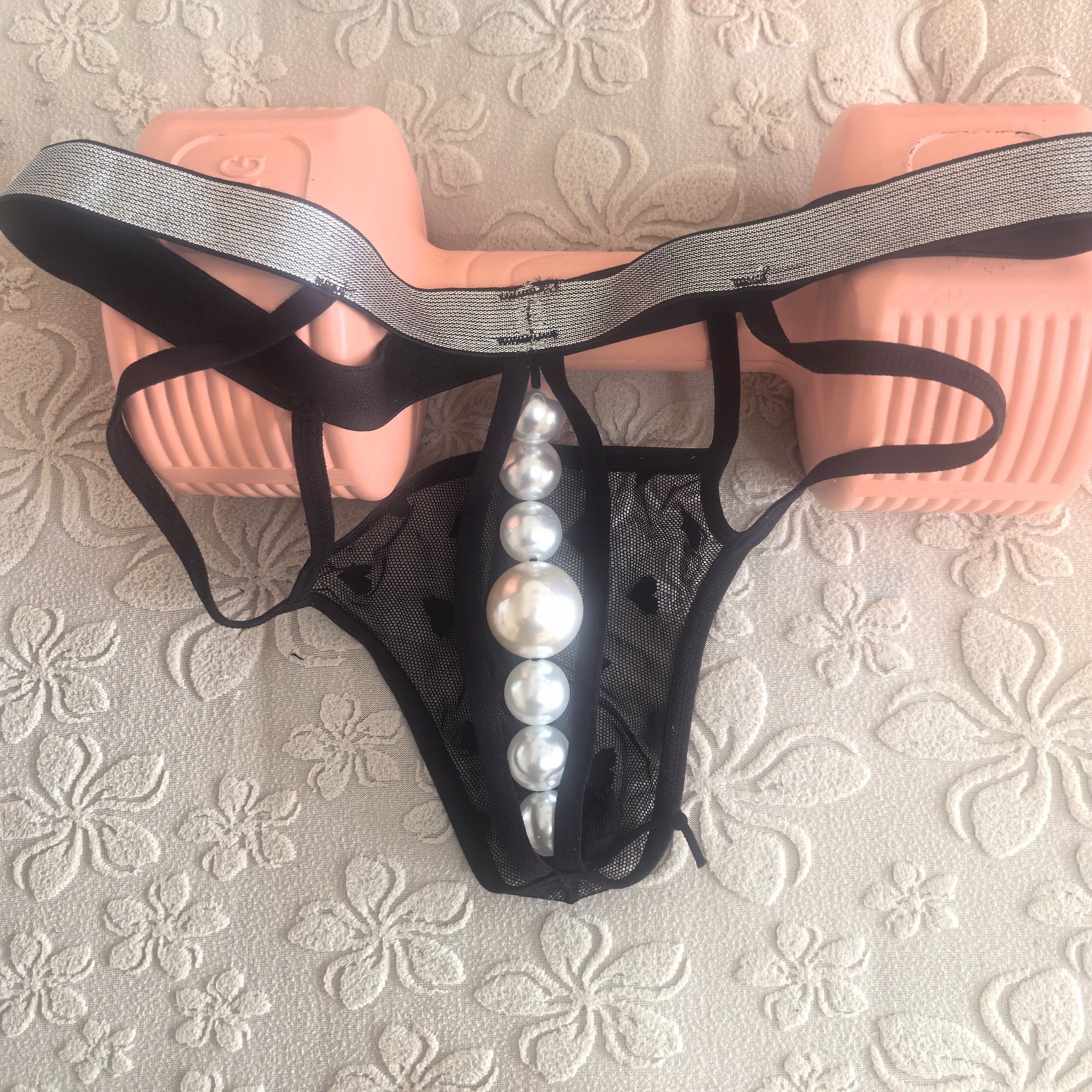 定制男士丁字裤后挂7珠按摩股蕾丝弹力T裤个性内裤薄款透明诱惑,女士内衣/男士内衣/家居服,男丁字裤,淘宝优惠券,粉丝福利购,淘宝优惠卷