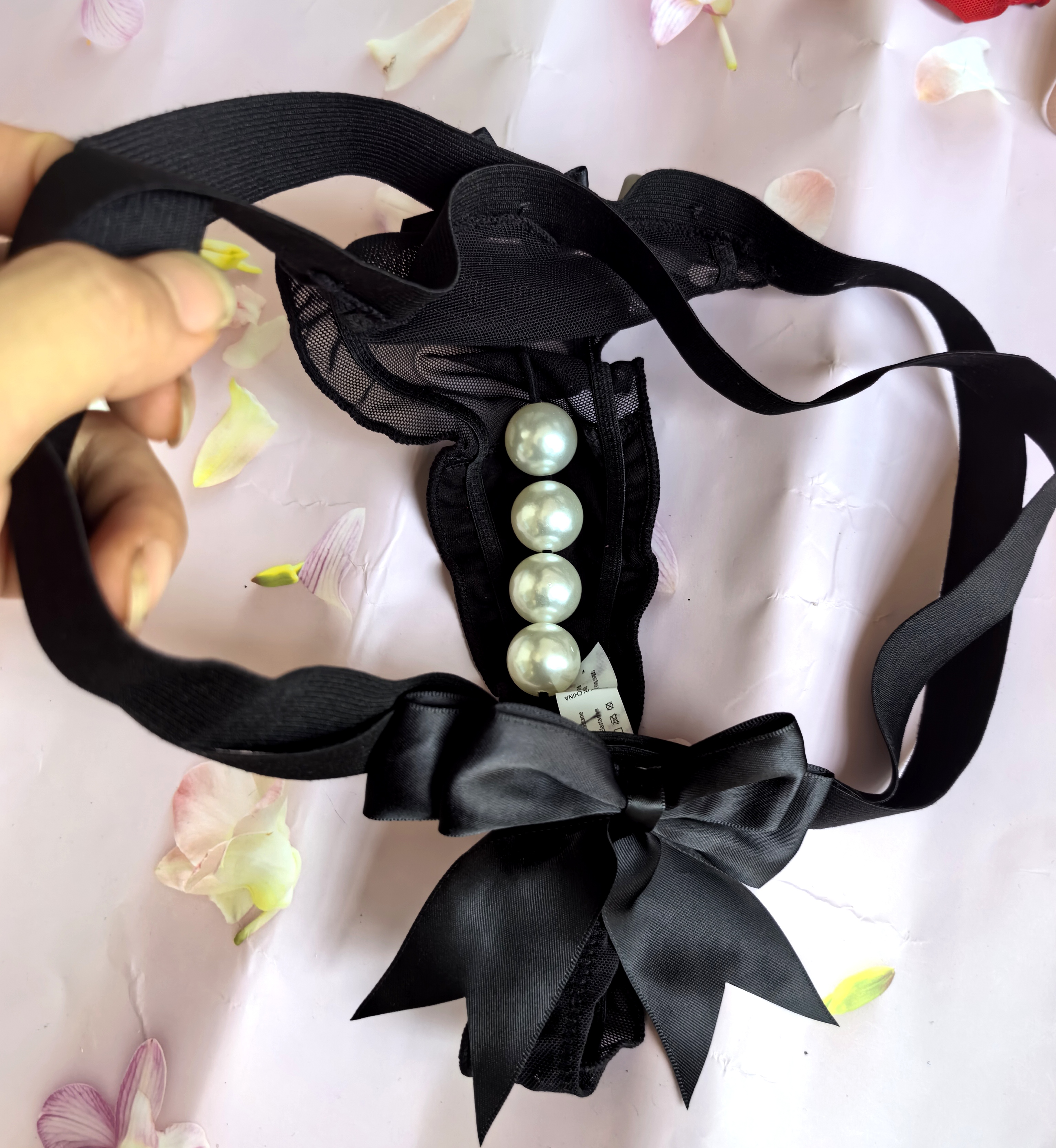 性感内裤丁字裤闭裆网纱蝴蝶结大颗粒滚珠低腰按摩珠子裤衩T裤衩