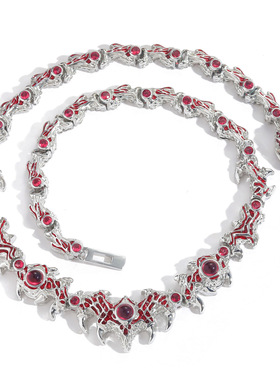 新品欧美尖刺寄生红眼睛荆棘镶钻夸张嘻哈项链男潮流个性创意