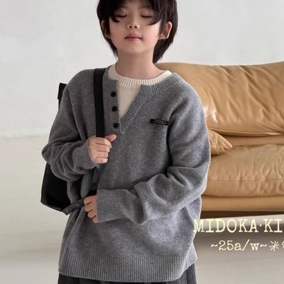 米多假两件秋冬圆领男女童羊绒衫