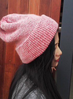 2025秋冬新款针织帽安哥拉兔毛厚翻边女保暖护耳毛线帽显脸小冷帽