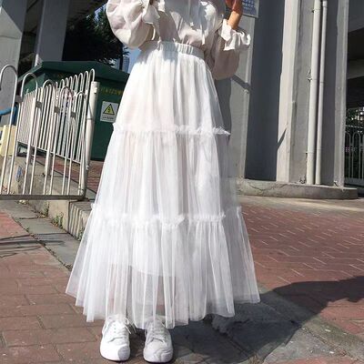 中学生半身裙公主裙白色网纱裙子