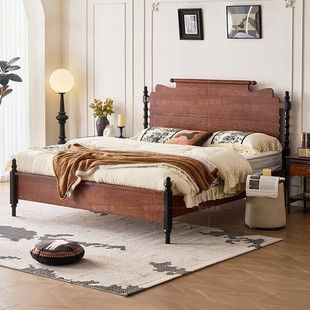 法式复古中古风爱德华实木床1米8美式双人大床主卧室北美白蜡木床