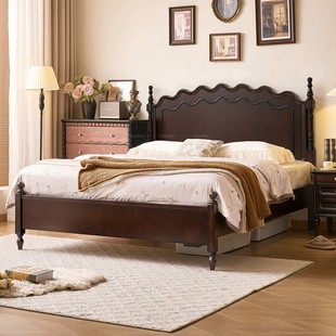 美式 复古实木床 复古实木双人床1.8米樱桃木家用主卧大床法式