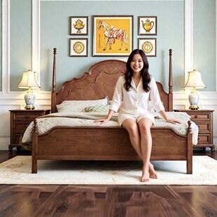 安娜床法式 复古实木床红橡木床卧室双人床1.8米床1.5米床实木大床