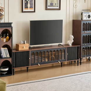 霍格沃茨法式 复古实木红橡木落地电视柜中古风客厅收纳储物置物柜