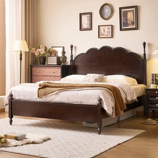 法式 中古风双人床大床雕花全实木高端1.8米实木床 复古实木床法式