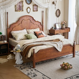 法式 复古实木床安娜床红橡木床卧室双人床1.8米床1.5米床实木大床