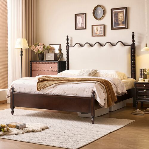 十雾复古风樱桃实木涟漪软靠床