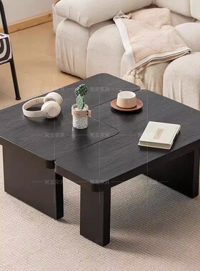 小户型黑色茶几实木白蜡木设计感异形创意矮简约边几侘寂风茶桌