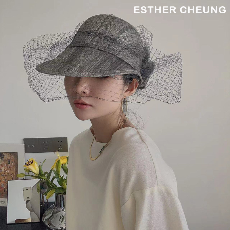 ESTHER CHEUNG高级感法式复古蕾丝网草帽金丝草大头围遮阳帽沙滩