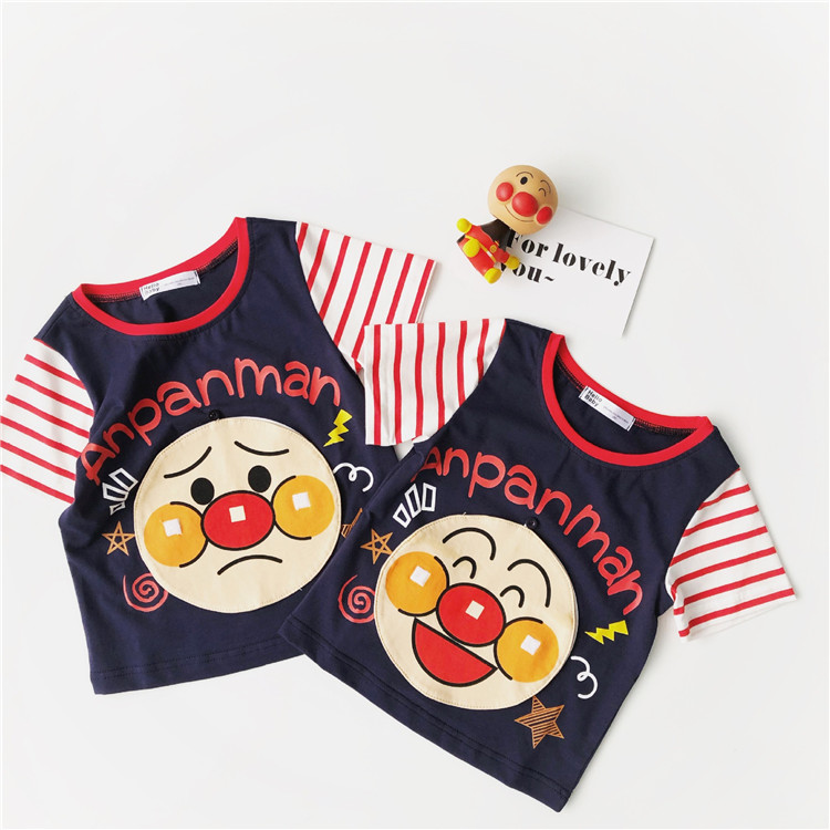 24夏新品卡通面包宝宝超人男女儿童可爱童趣变脸上衣纯棉短袖T恤