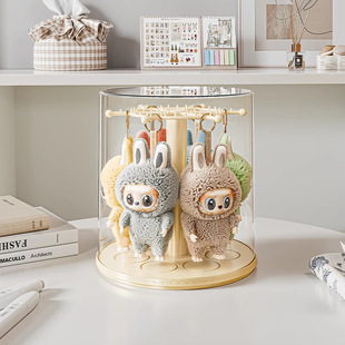 拉布布挂件展示盒旋转透明labubu毛绒公仔玩偶手办盲盒收纳展示架