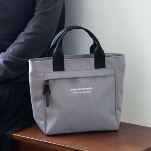 日系小号保温饭盒袋牛津布防水拉链便当包小容量上班族简约手提袋