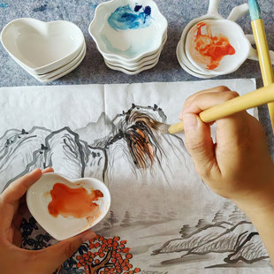 国画调色碟瓷碟 调墨盘创意小碟子染色碟 装咸菜蘸料碟精致陶瓷碟