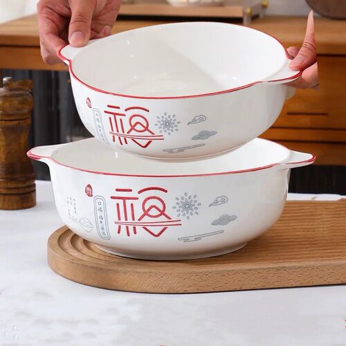 新品双耳汤碗家用大碗陶瓷汤锅釉下彩高档酸菜鱼碗创意大汤盆餐具