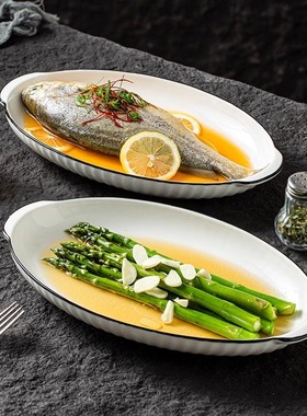 陶瓷鱼盘家用2025新款蒸鱼专用盘子高级感大号鱼碟子双耳鱼碗鱼盆