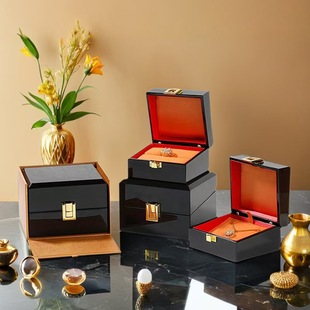 高端戒指首饰盒老铺黄金饰品盒钢琴烤漆木制珠宝吊坠项链盒手镯盒