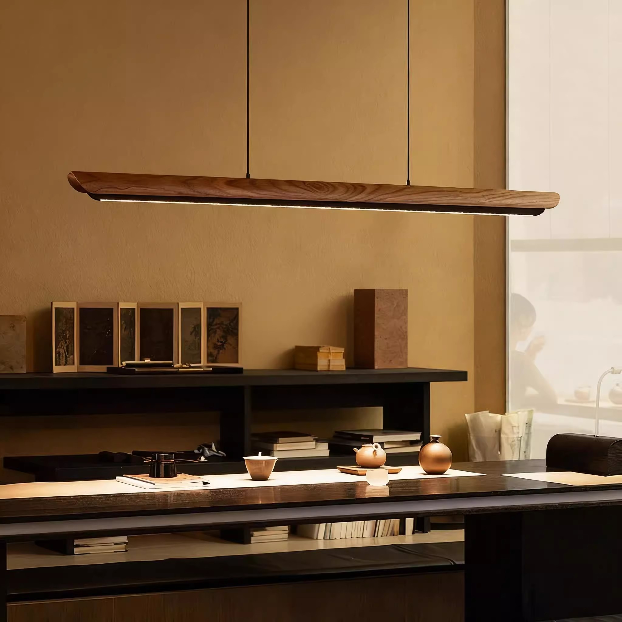 新款观月长条餐厅吊灯高级感现代茶室岛台吧台餐桌办公室一字灯具