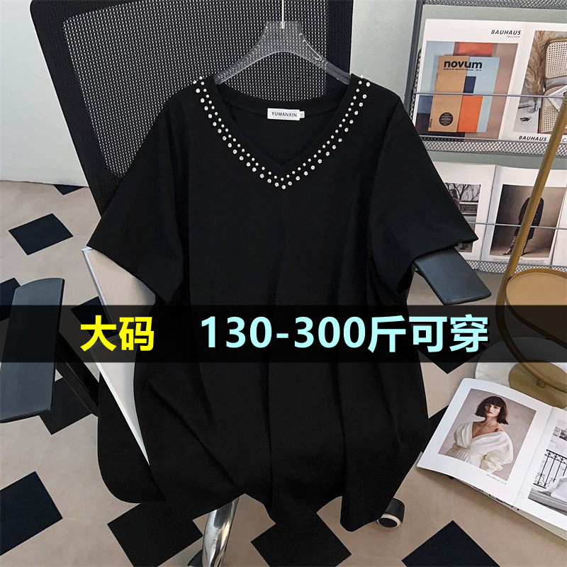 特大码中长款短袖t恤上衣女夏