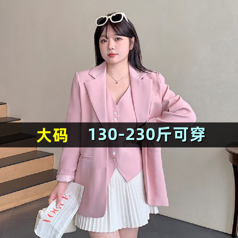 大码女装假两件西服女秋季胖mm