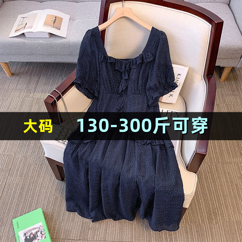 大码女装波点短袖连衣裙夏季新款