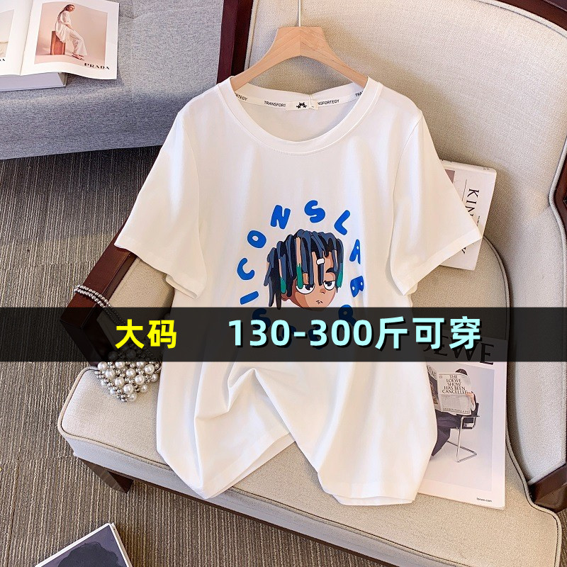 大码女装复古短袖t恤女夏季胖mm