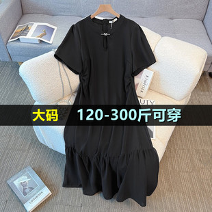 大码女装中式复古改良旗袍女夏季200斤胖mm260加肥加大设计连衣裙