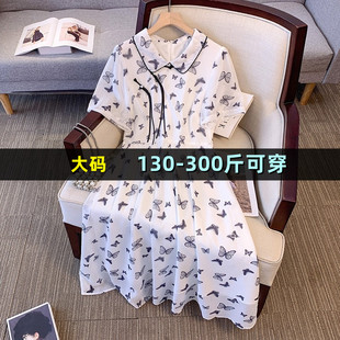 300斤特大码新中式国风连衣裙女胖mm200加肥加大中长款气质旗袍裙