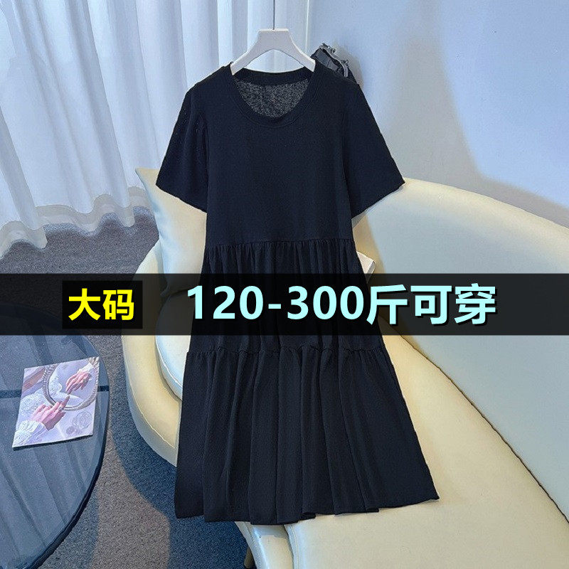 大码短袖连衣裙女夏薄款胖mm