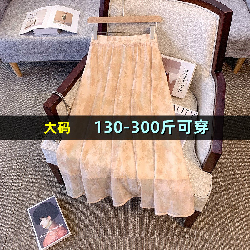 特大码中长款半身裙女夏季胖mm200斤宽松韩版加肥300显瘦A字裙子