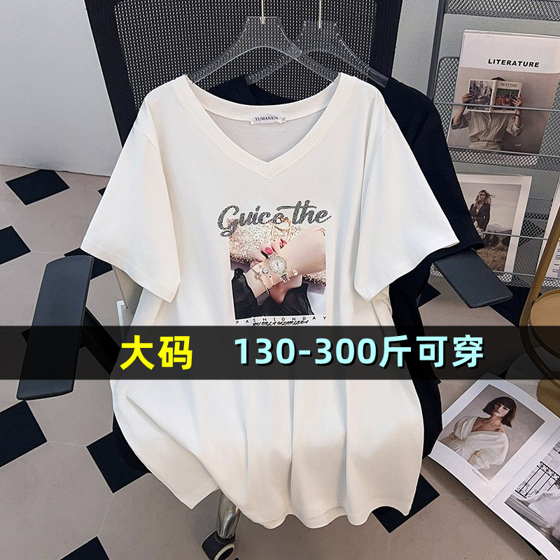 大码中长款短袖T恤女夏200斤