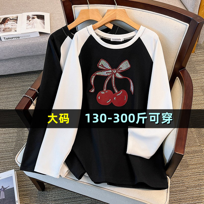 加大码圆领卫衣女秋季200斤胖mm
