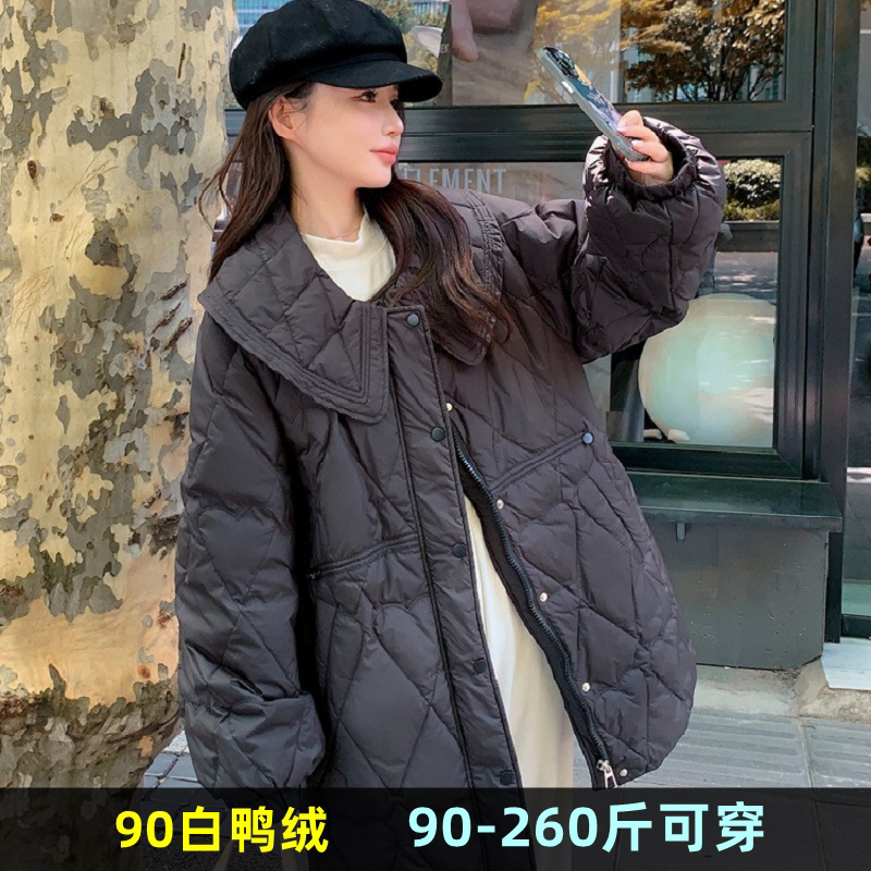特大码娃娃领羽绒服女中长款冬
